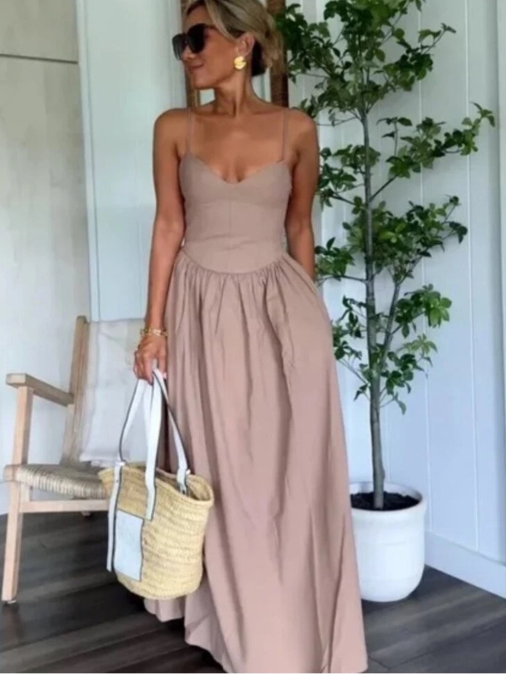 Zara Nude-Beige Spaghetti Strap Maxi Dress